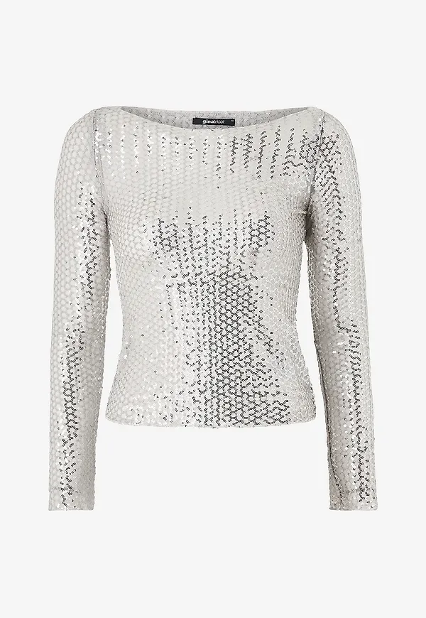 Gina Tricot - Paljettopp Sequin Boatneck Top - Silver