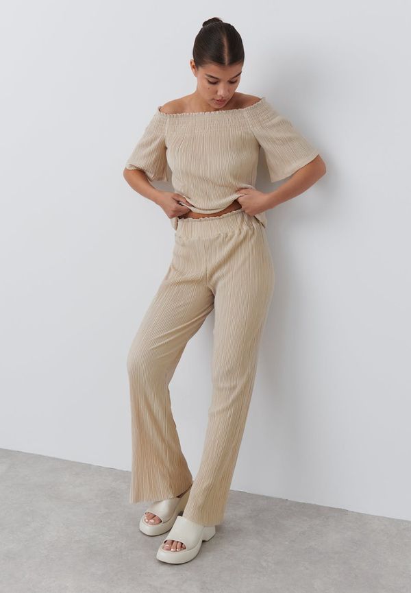 Gina Tricot - Plisse trousers - wide - Beige - L - Female