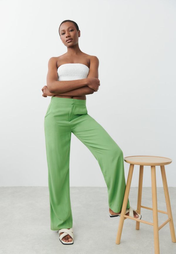 Gina Tricot - Relaxed viscose trousers - byxor - Green - L - Female