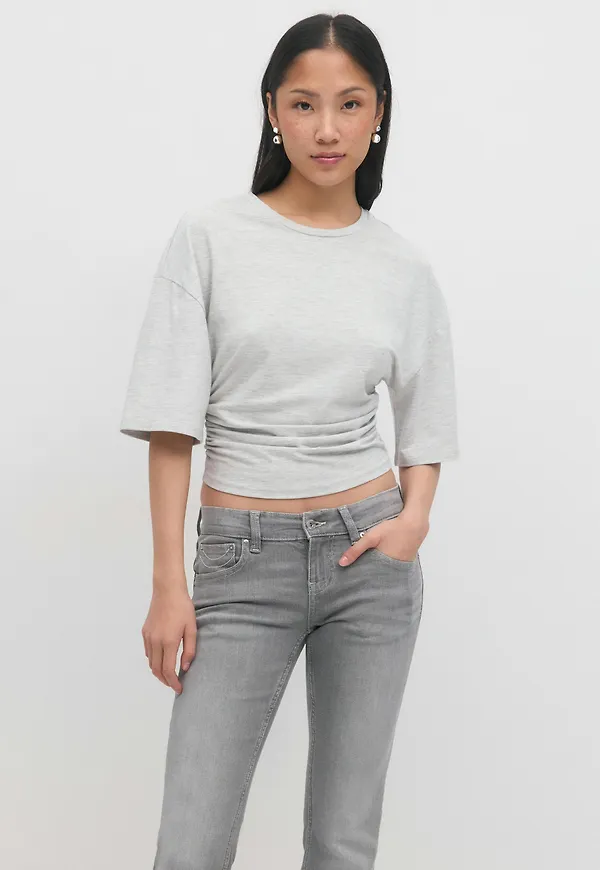 Gina Tricot - Soft touch ruched tee - t-shirts - Grå - S - Dam