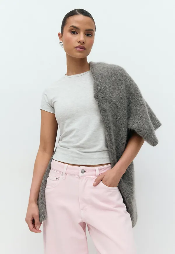 Gina Tricot - Soft touch top - t-shirts - Grå - XL - Dam