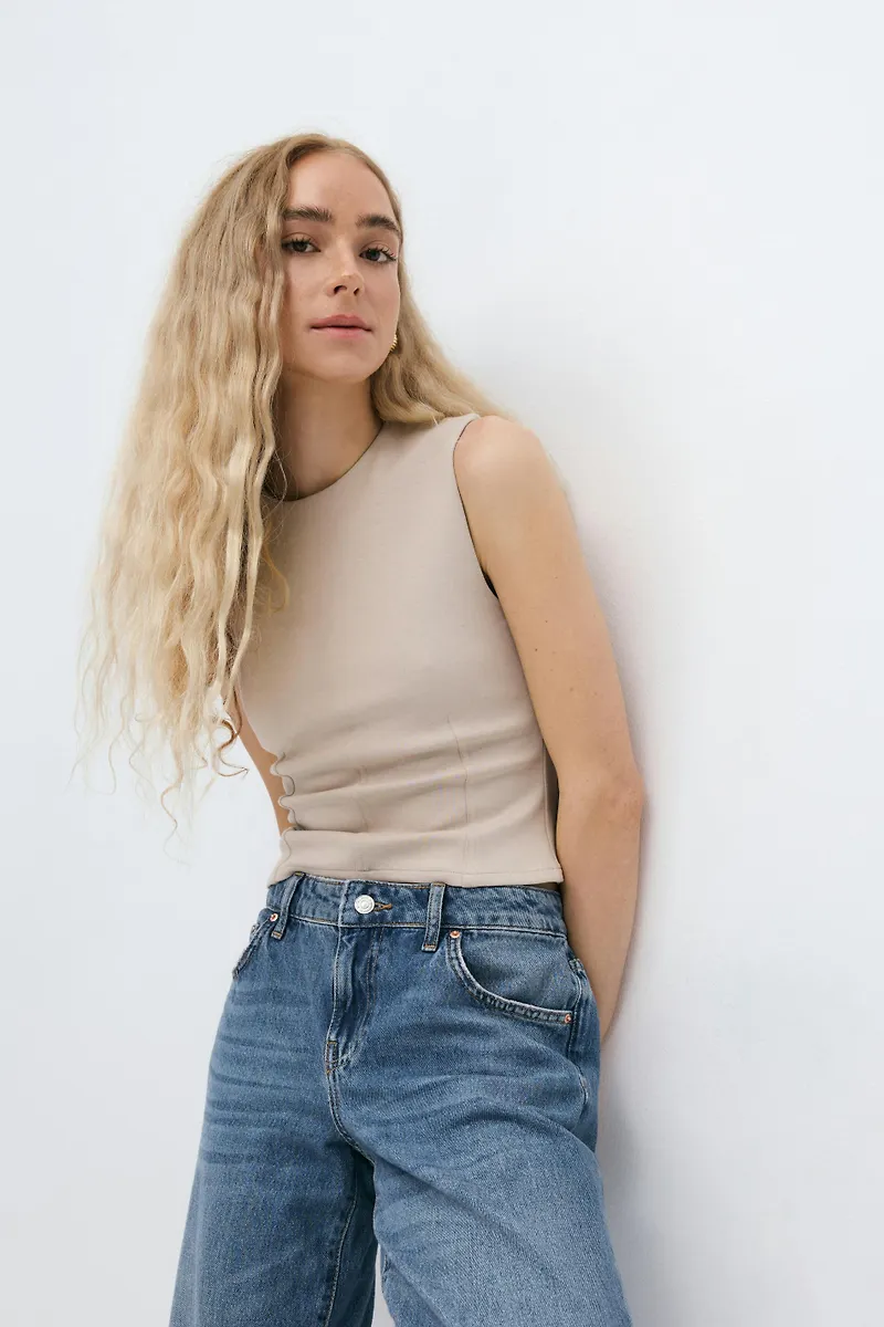 Gina Tricot - Tight top - linnen - Beige - L - Dam