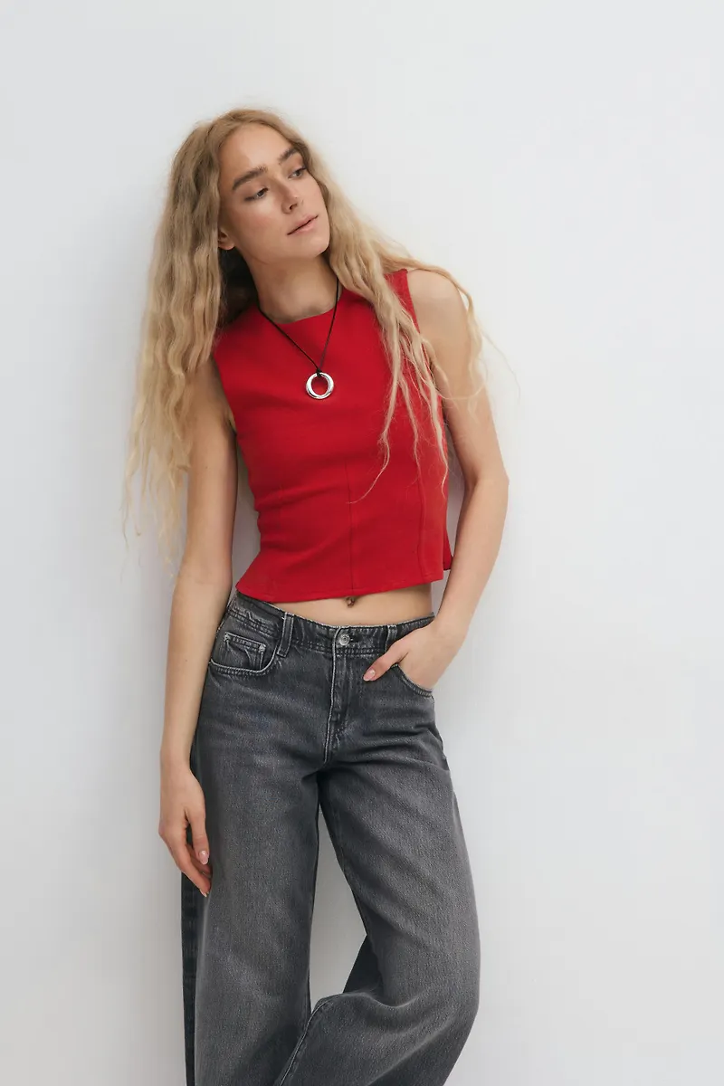 Gina Tricot - Tight top - linnen - Röd - XS - Dam