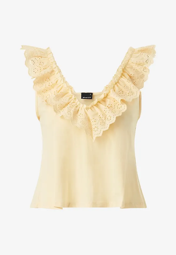 Gina Tricot - Topp Broderie Anglaise Singlet - Gul