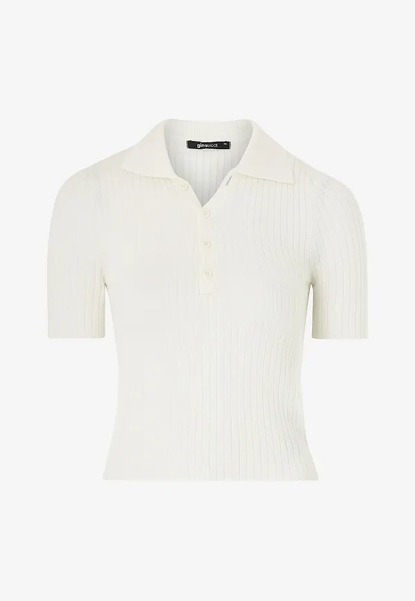 Gina Tricot - Topp Knitted Collar Top - Vit