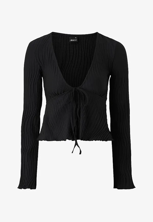 Gina Tricot - Topp Tie Front Top - Svart