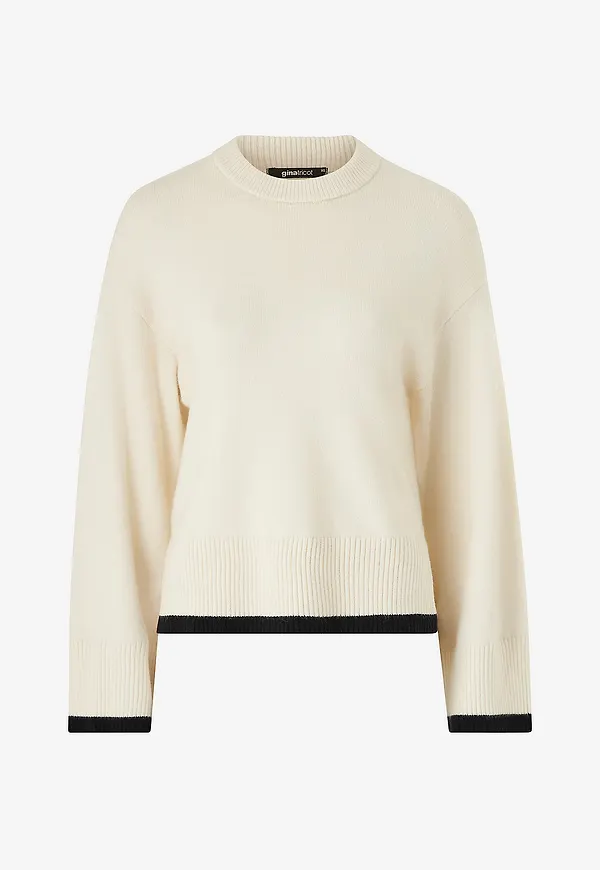 Gina Tricot - Tröja Knitted Contrast Sweater - Vit