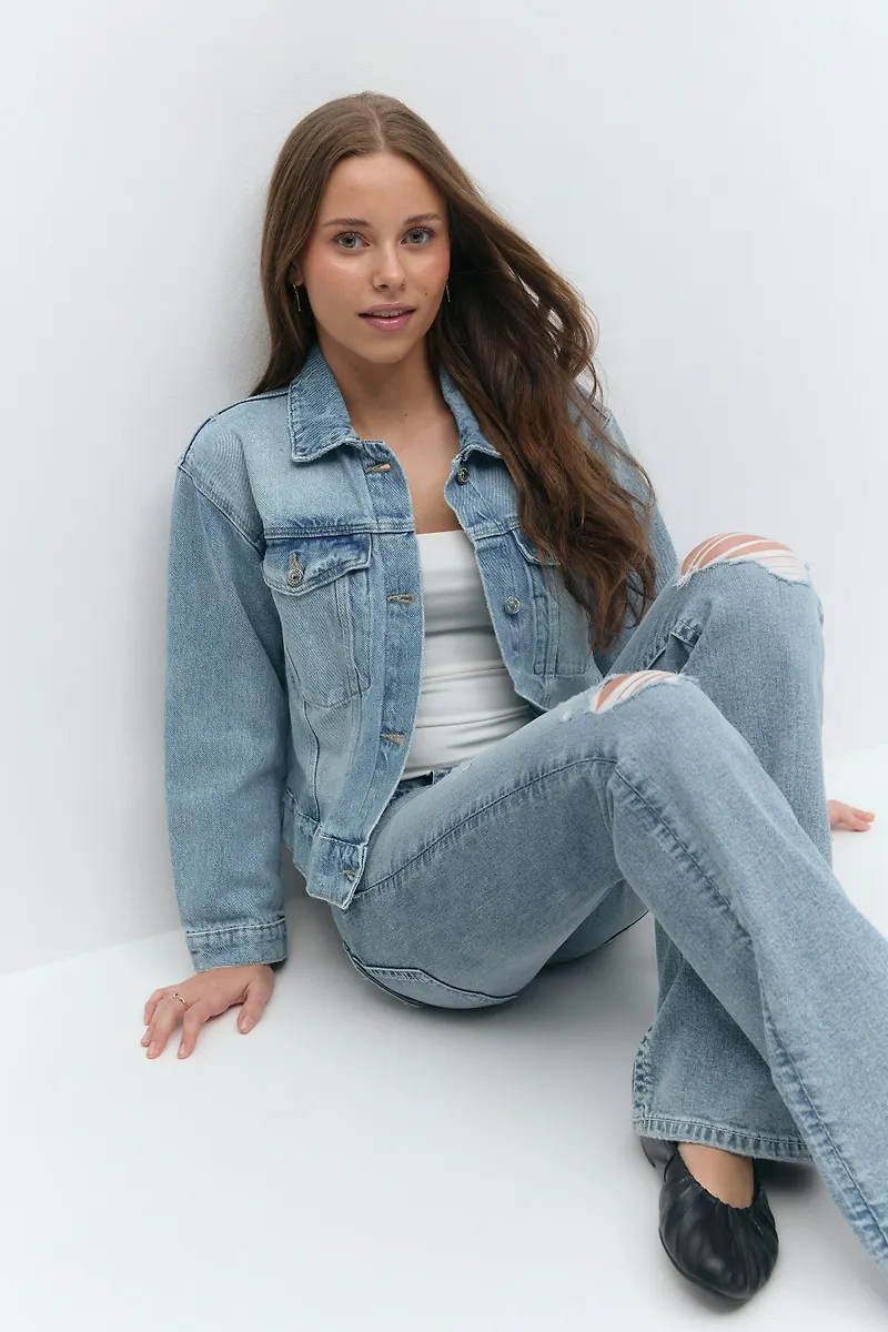 Gina Tricot - Y denim jacket - vårjackor - Blå - 146/152 - Tjej