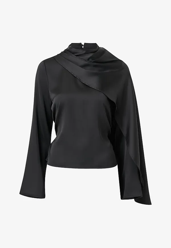 Gina Tricot - Blus Cape Blouse - Svart