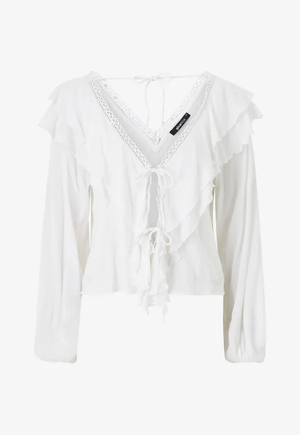 Gina Tricot - Blus Frill Tie Blouse - Vit