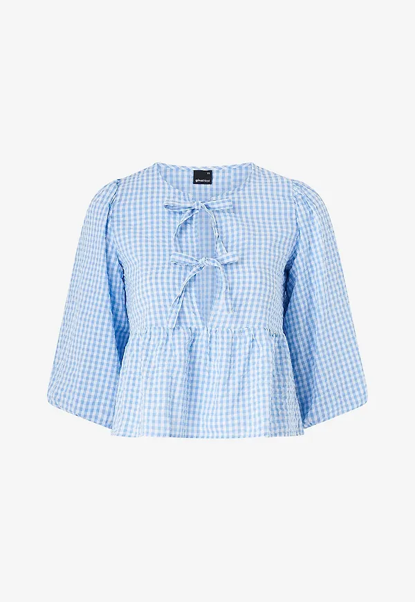 Gina Tricot - Blus Gingham Blouse - Blå