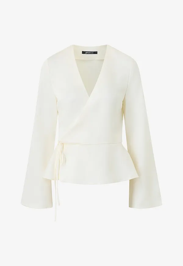 Gina Tricot - Blus Satin wrap blouse - Natur