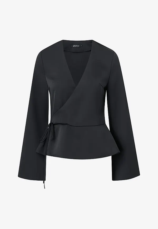 Gina Tricot - Blus Satin wrap blouse - Svart
