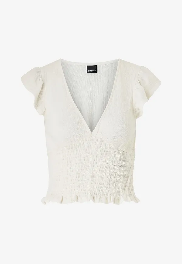 Gina Tricot - Blus Smock Frill Top - Vit