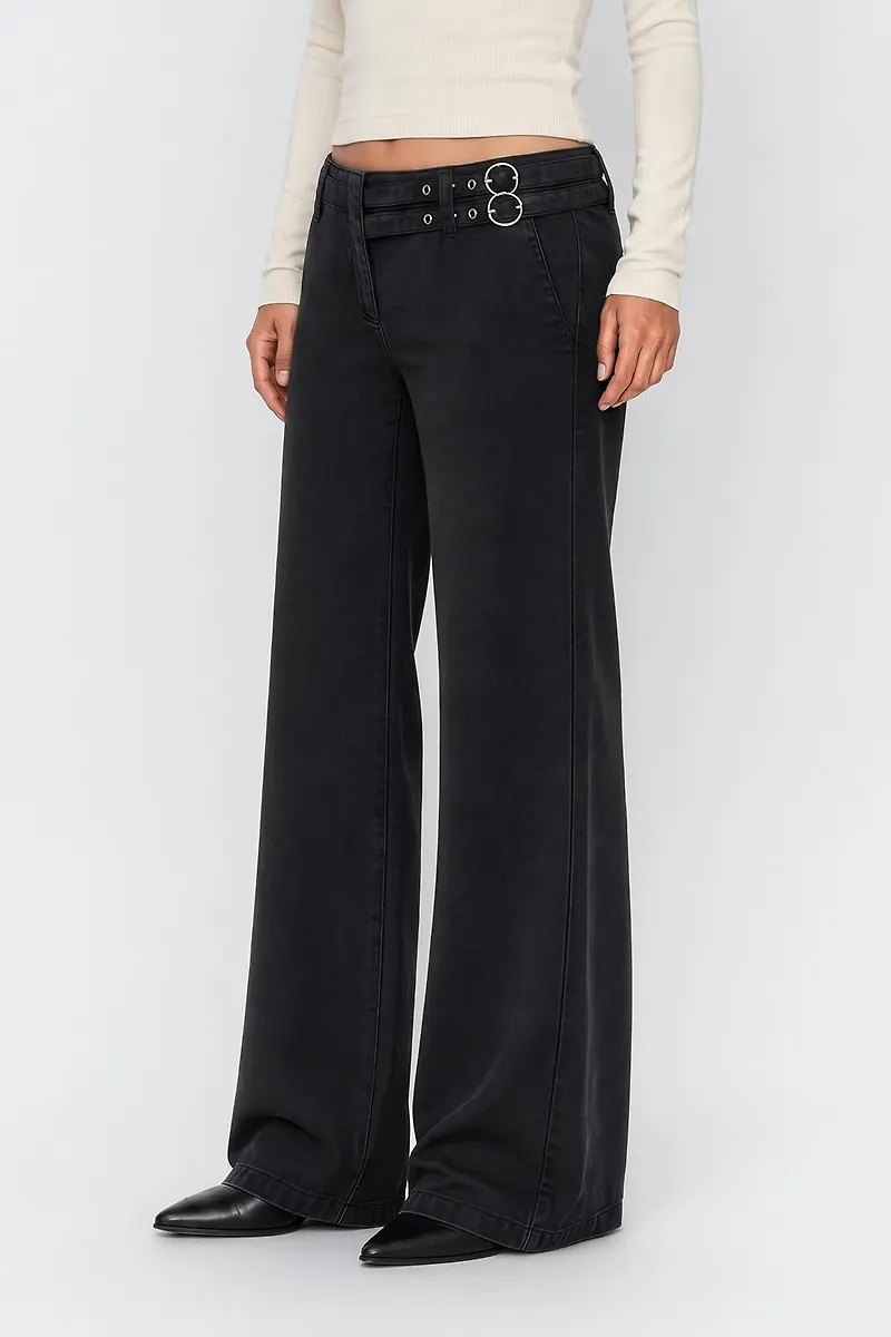 Gina Tricot - Booty belted tall jeans - tall jeans - Svart - 34 - Dam