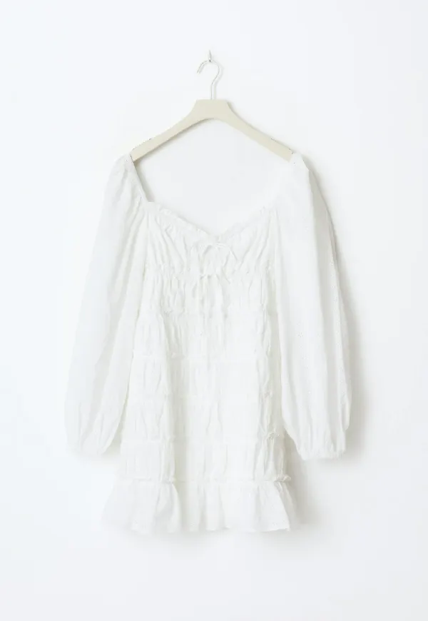 Gina Tricot - Broderie anglais dress - miniklänningar - Vit - 38 - Dam
