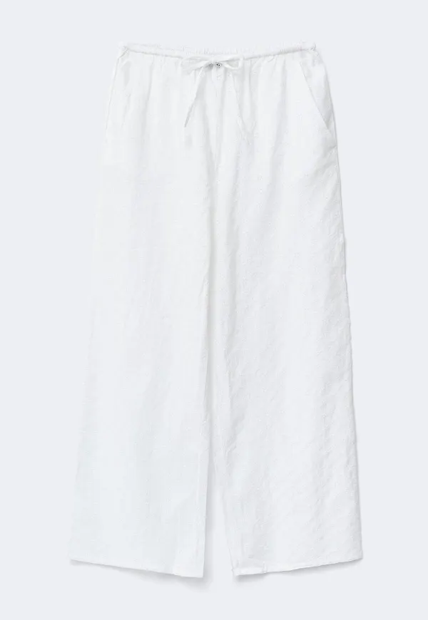 Gina Tricot - Broderie anglaise trousers - raka byxor - Vit - S - Dam