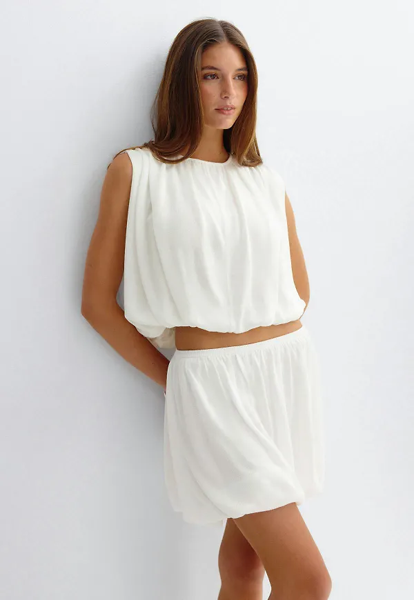 Gina Tricot - Bubble hem knitted skirt - Stickade kjolar - Vit - XS - Dam