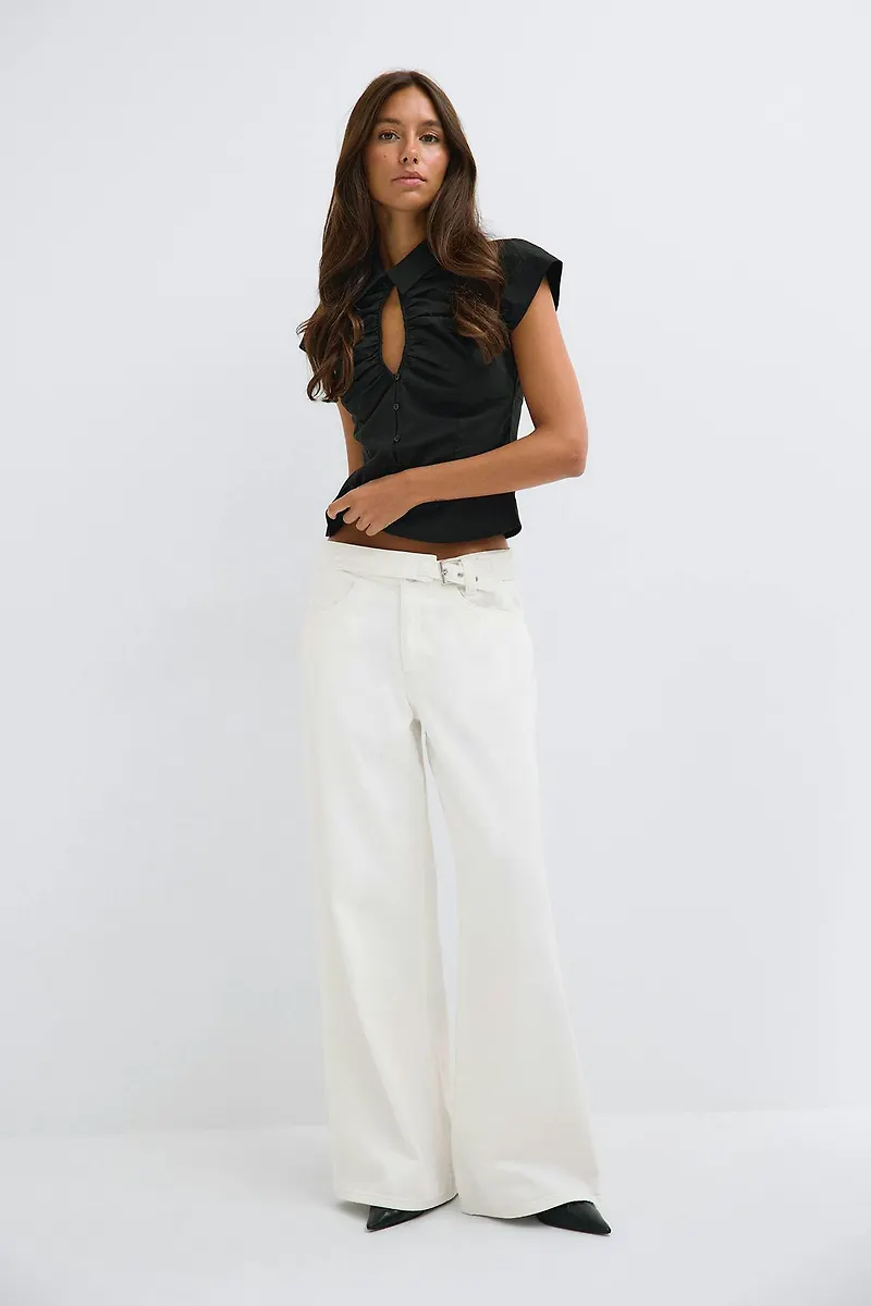 Gina Tricot - Buckle baggy jeans - Baggy & loose jeans - Vit - 32 - Dam