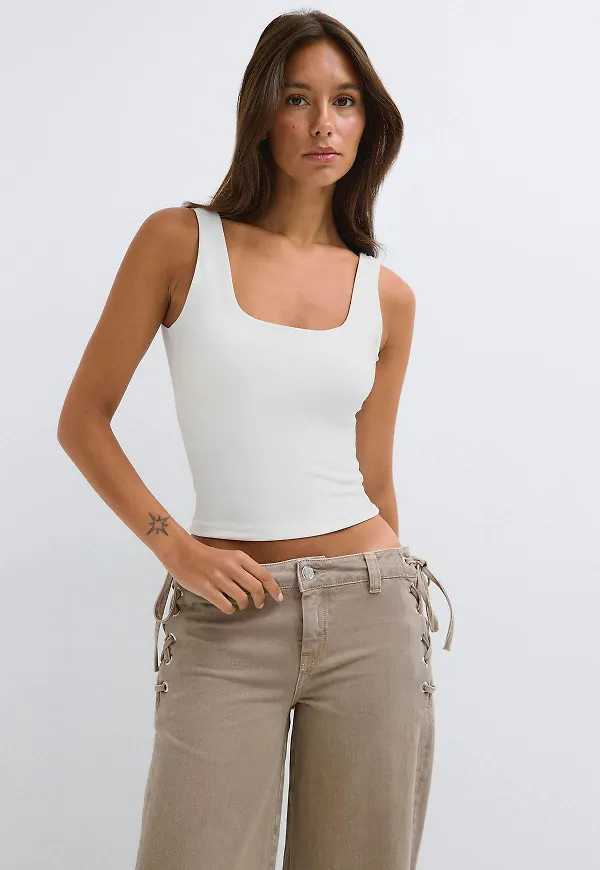 Gina Tricot - Built-in bra tank - Linnen - Vit - M - Dam