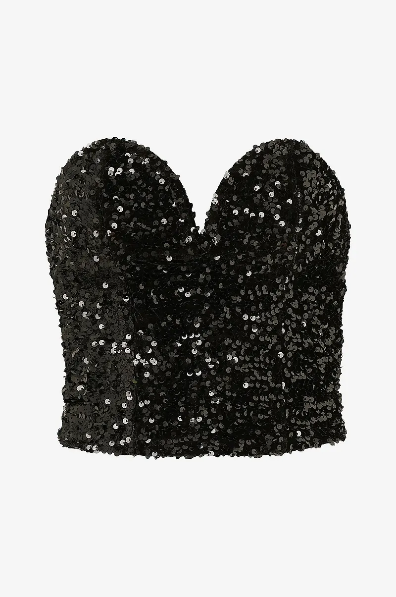 Gina Tricot - Bustier Bella Deep v Sequin - Svart