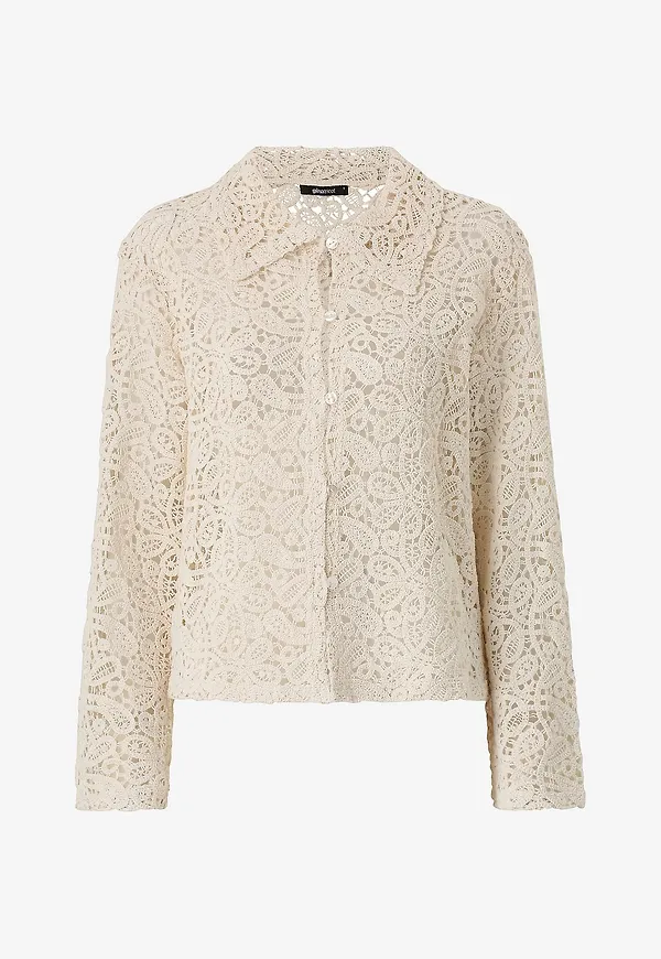 Gina Tricot - Cardigan Knitted Crochet Shirt - Beige