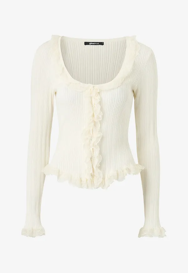 Gina Tricot - Cardigan Knitted Lace Cardigan - Natur