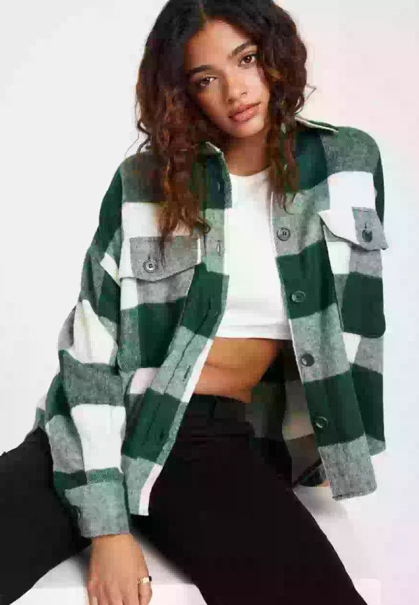 Gina Tricot Cia shacket Skjortjackor Green Check