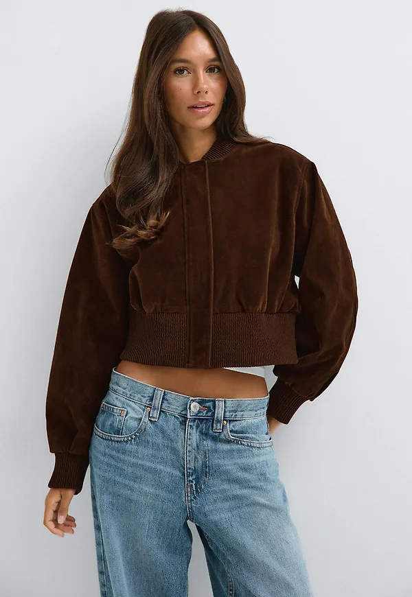 Gina Tricot - Faux suede short jacket - jackor - Brun - XS - Dam