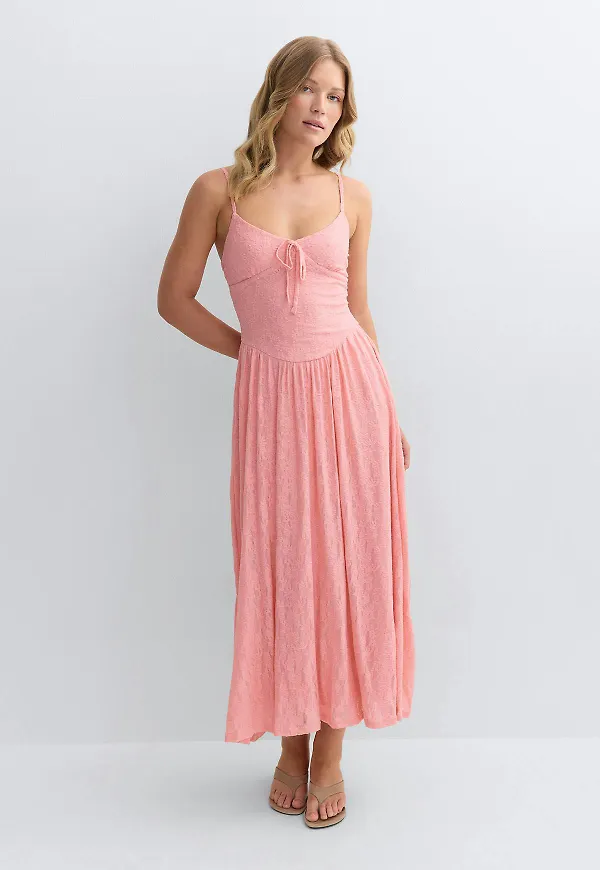 Gina Tricot - Floral corset midi dress - midiklänningar - Rosa - M - Dam