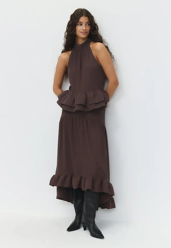 Gina Tricot - Flounce skirt - långkjolar - Brun - XS - Dam