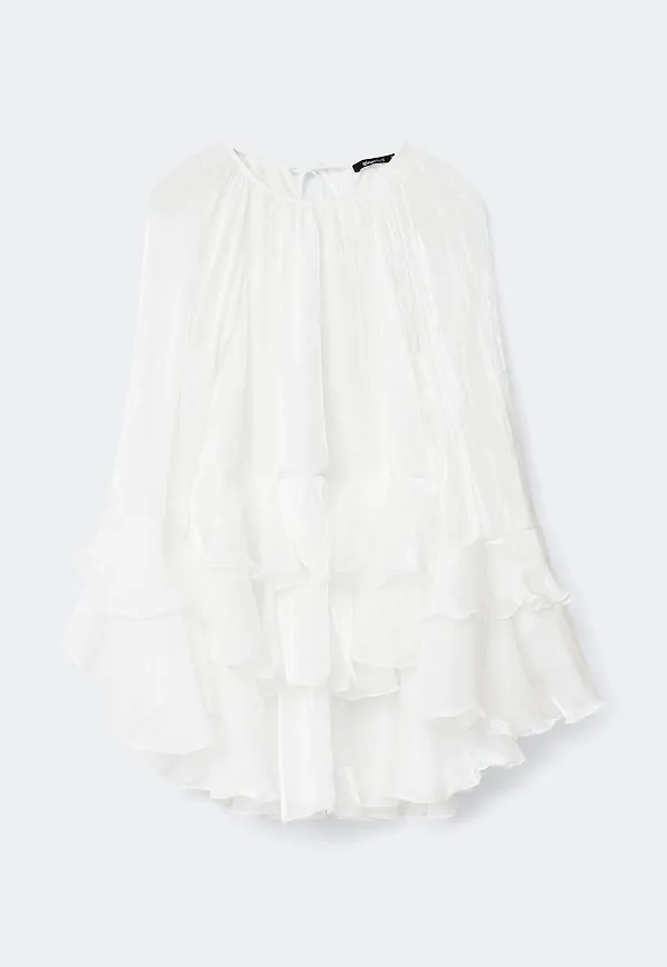 Gina Tricot - Flowy frill mini dress - miniklänningar - Vit - 36 - Dam