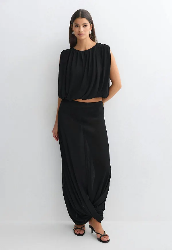 Gina Tricot - Flowy knitted skirt - Stickade kjolar - Svart - M - Dam