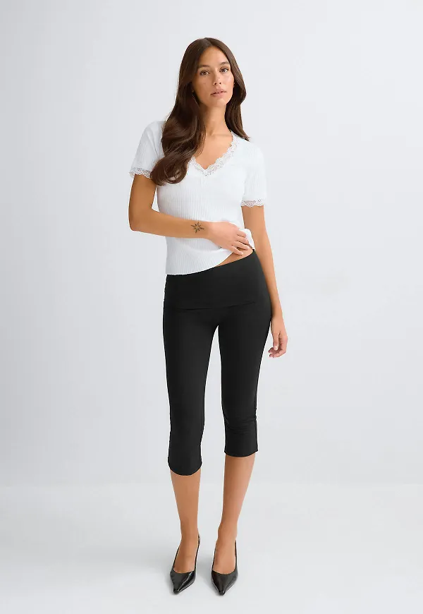 Gina Tricot - Folded capri trousers - capribyxor - Svart - XL - Dam