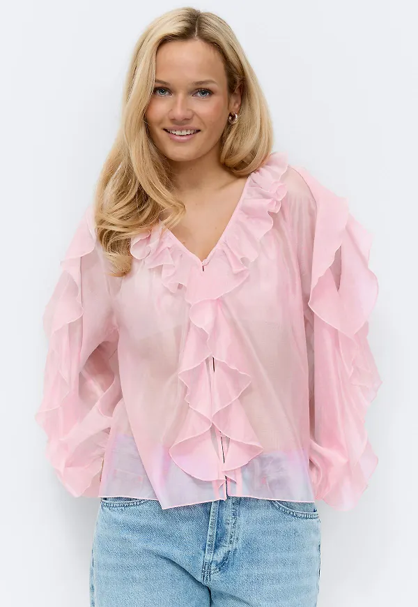 Gina Tricot - Frill blouse - blusar - Rosa - XS - Dam