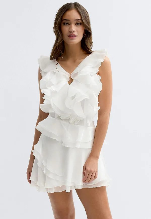 Gina Tricot - Frill mini dress - miniklänningar - Vit - 38 - Dam – Gina Tricot