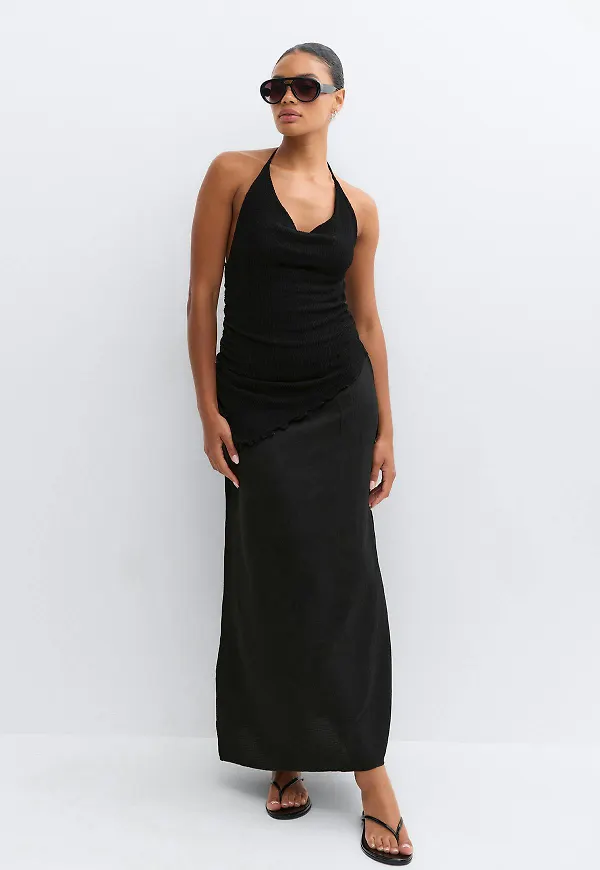 Gina Tricot - Halterneck knitted dress - Långklänningar - Svart - XS - Dam
