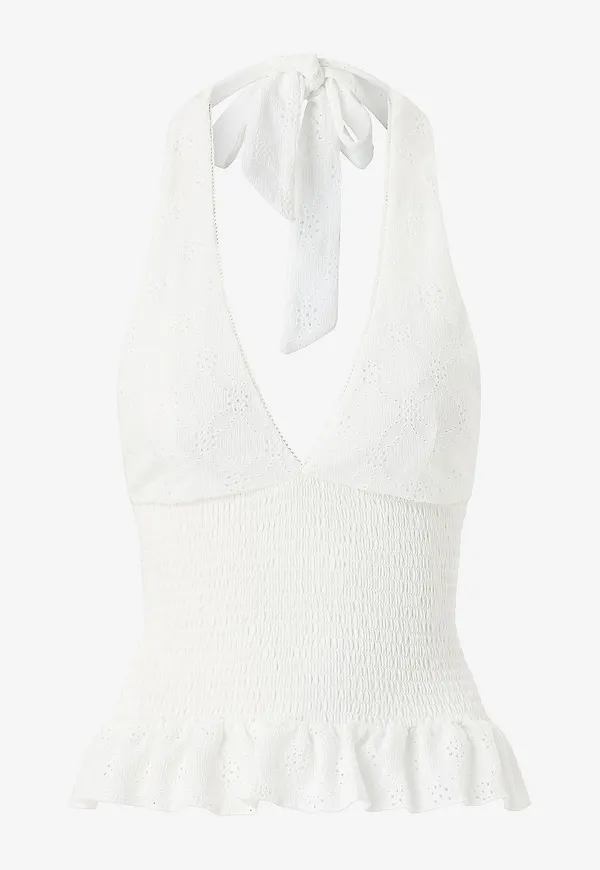 Gina Tricot - Halternecktopp Broderie Anglaise - Natur