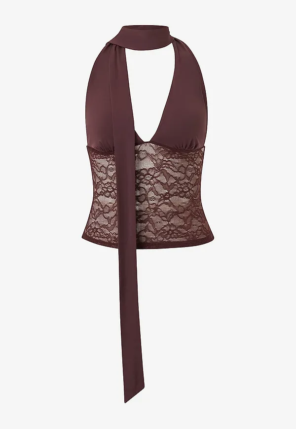 Gina Tricot - Halternecktopp Scarf halterneck top - Brun