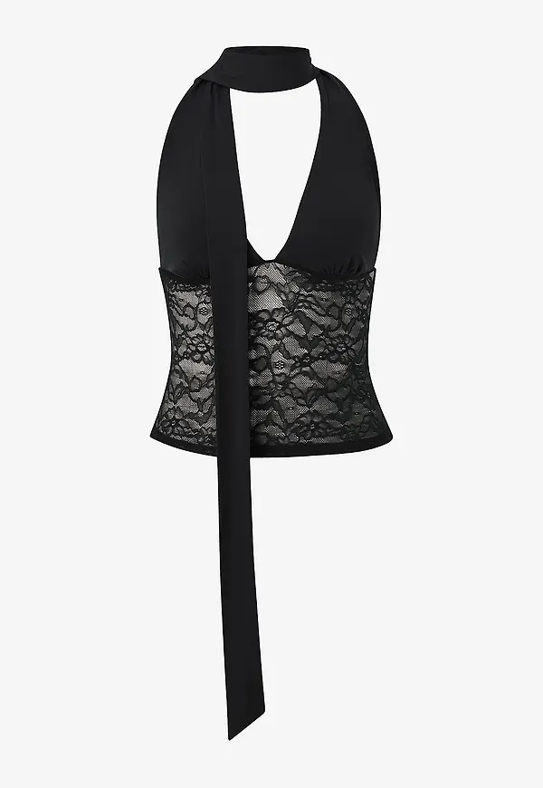 Gina Tricot - Halternecktopp Scarf halterneck top - Svart