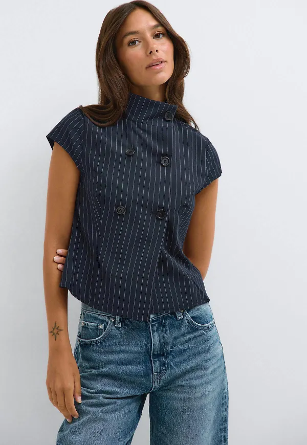 Gina Tricot - High neck top - toppar med krage - Blå - 36 - Dam