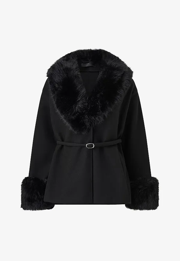 Gina Tricot - Jacka Faux fur collar belted jacket - Svart