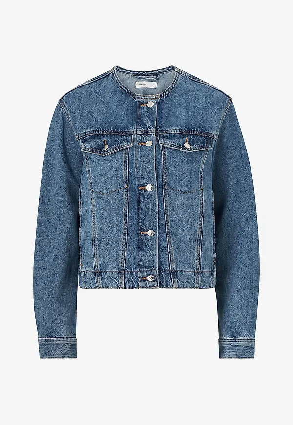 Gina Tricot - Jeansjacka Collarless Denim Jacket - Blå