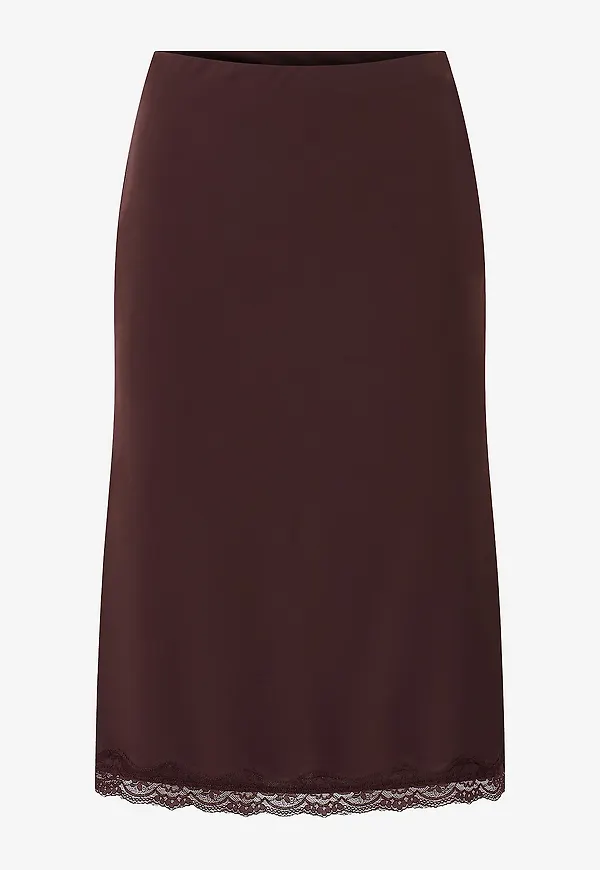Gina Tricot - Kjol 90s Midi Lace Detail - Brun