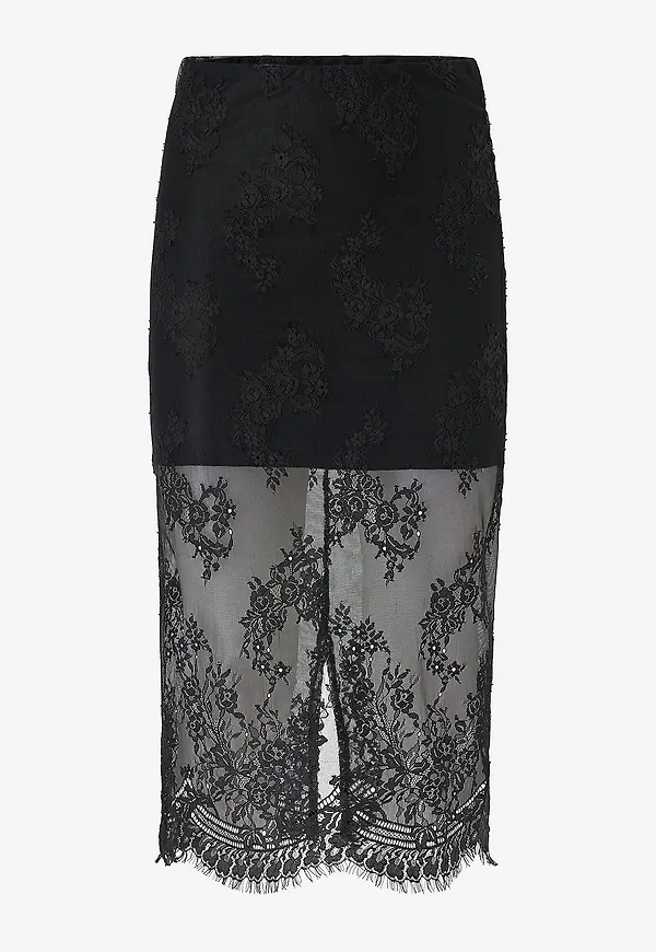 Gina Tricot - Kjol Lace Midi Skirt - Svart