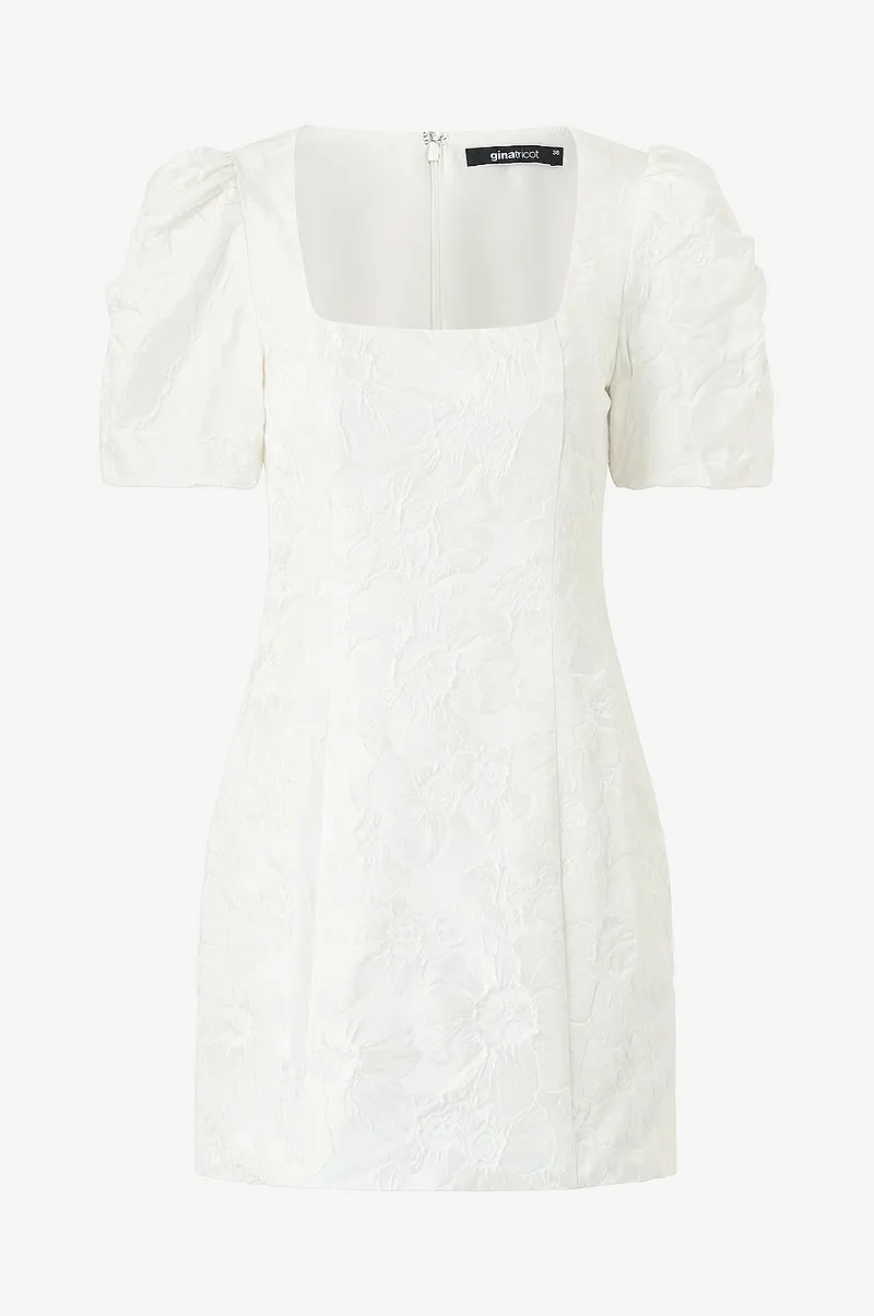 Gina Tricot - Klänning Brocade Puffsleeve Mini Dress - Vit