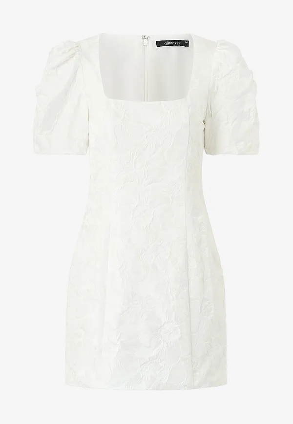 Gina Tricot - Klänning Brocade Puffsleeve Mini Dress - Vit – Ellos