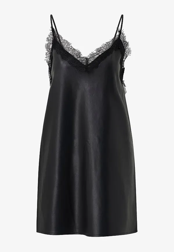 Gina Tricot - Klänning Lace Detail PU - Svart