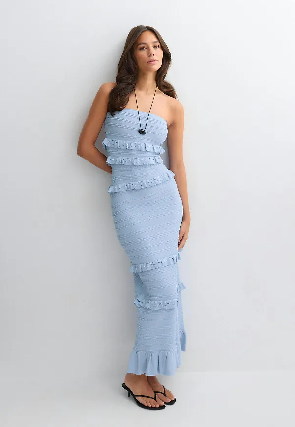 Gina Tricot - Knitted dress - Stickade klänningar - Blå - L - Dam