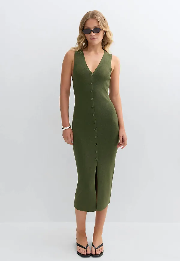 Gina Tricot - Knitted vest dress - Stickade klänningar - Grön - XS - Dam